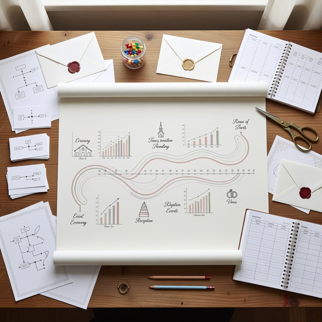 Detailed wedding schedule, planning documents and event timeline